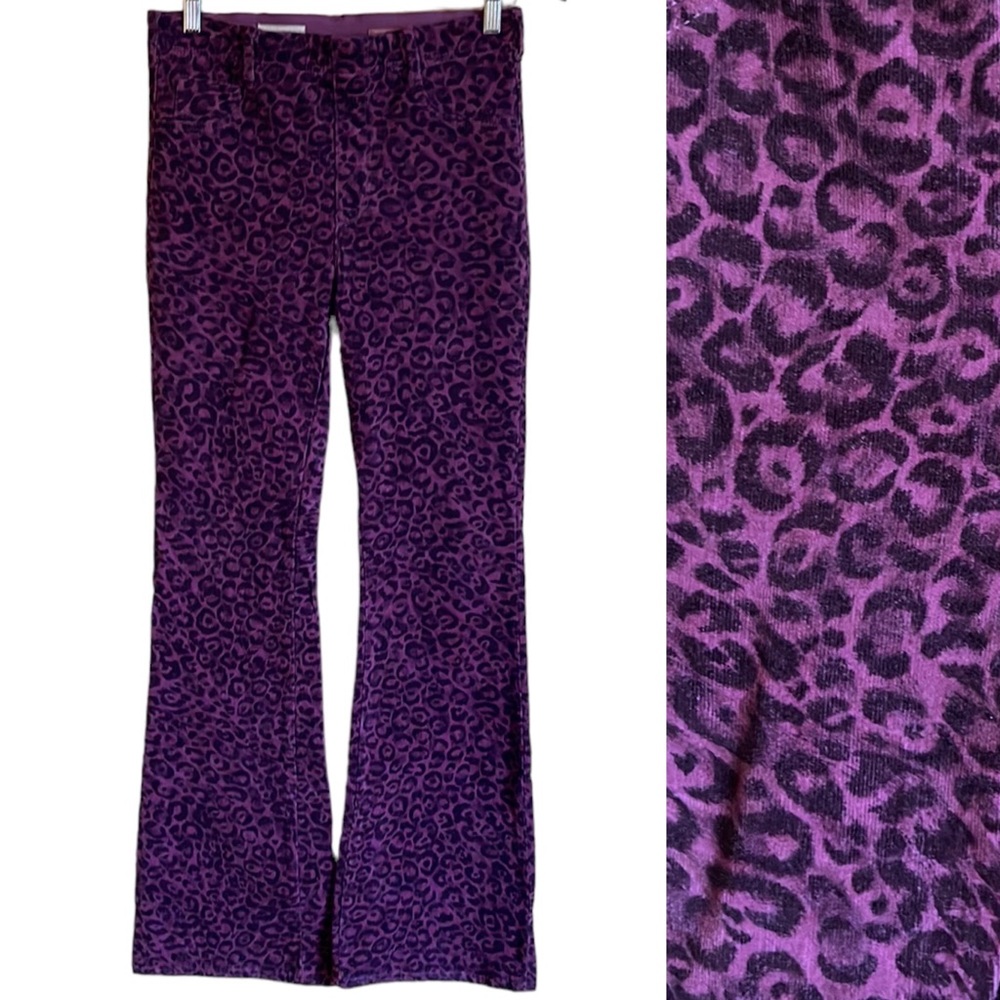 Anthropologie Pilcro The Icon pink leopard flare corduroy festival pant